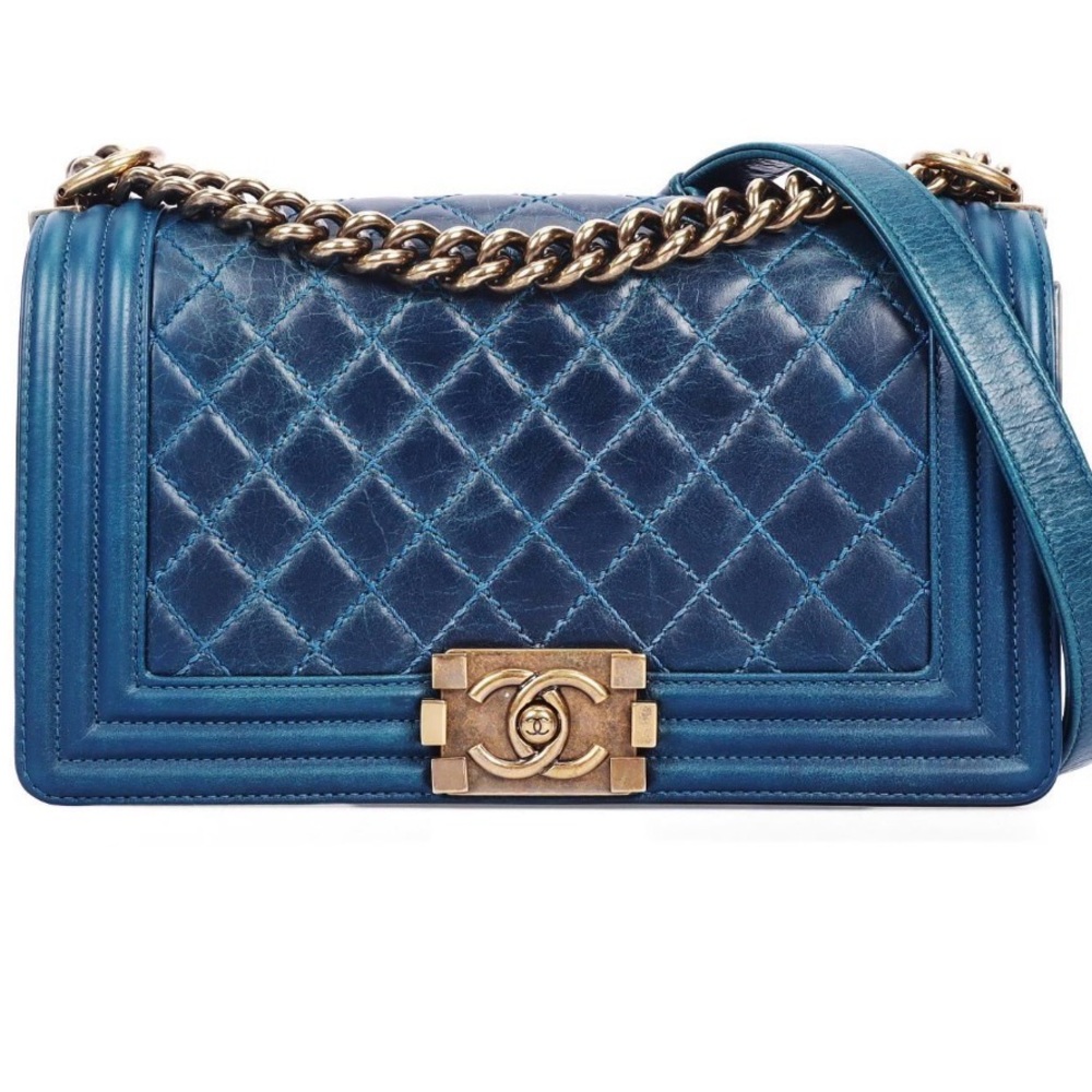 Chanel Navy Le Boy Quilted Crossbody Bag with Gold Accents